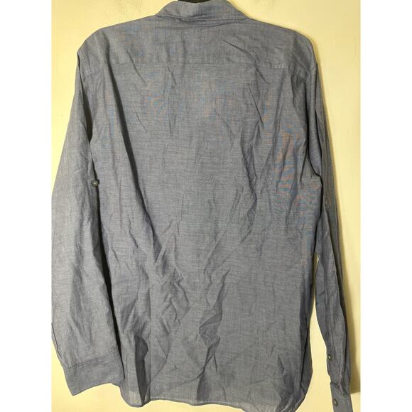 Men's John Varvatos Gray Blue Long Sleeve Button Down Shirt Sz M - Picture 3 of 3